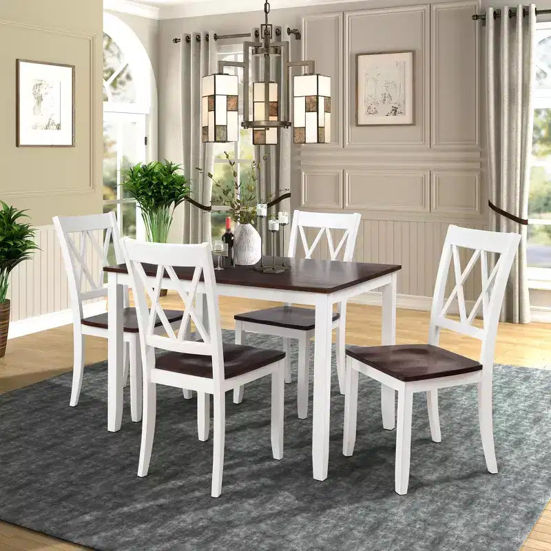 Set da pranzo 5 pezzi per 4 persone, tavolo da cucina rettangolare in legno con 4 sedie, set da pranzo stile rustico per cucina