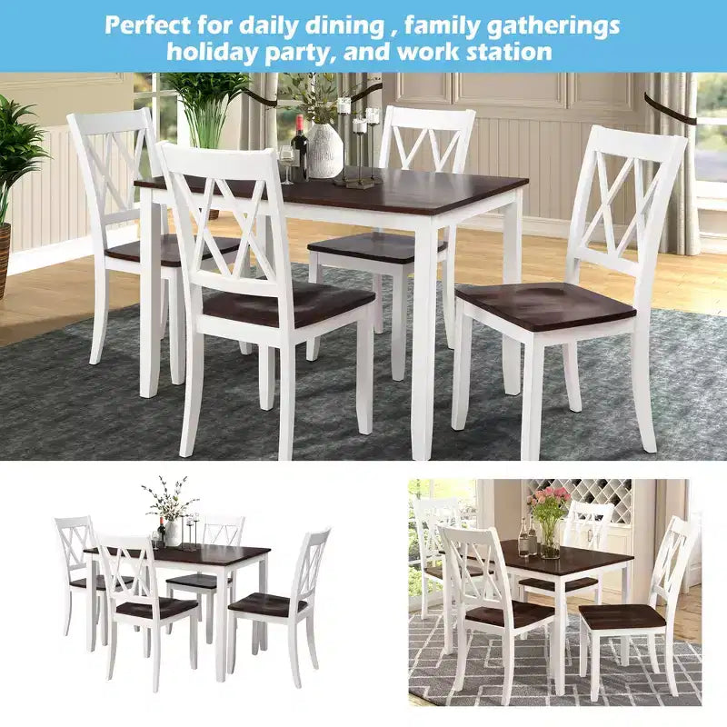Set da pranzo 5 pezzi per 4 persone, tavolo da cucina rettangolare in legno con 4 sedie, set da pranzo stile rustico per cucina