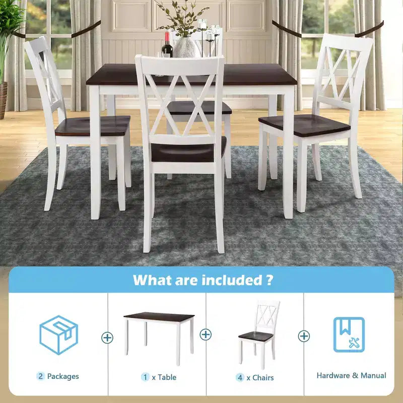Set da pranzo 5 pezzi per 4 persone, tavolo da cucina rettangolare in legno con 4 sedie, set da pranzo stile rustico per cucina