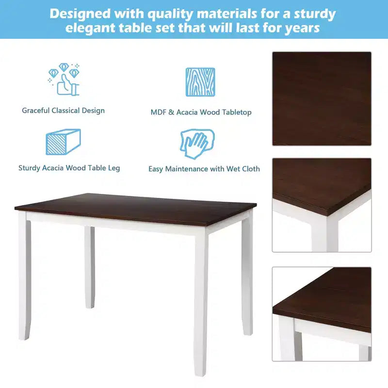 Set da pranzo 5 pezzi per 4 persone, tavolo da cucina rettangolare in legno con 4 sedie, set da pranzo stile rustico per cucina