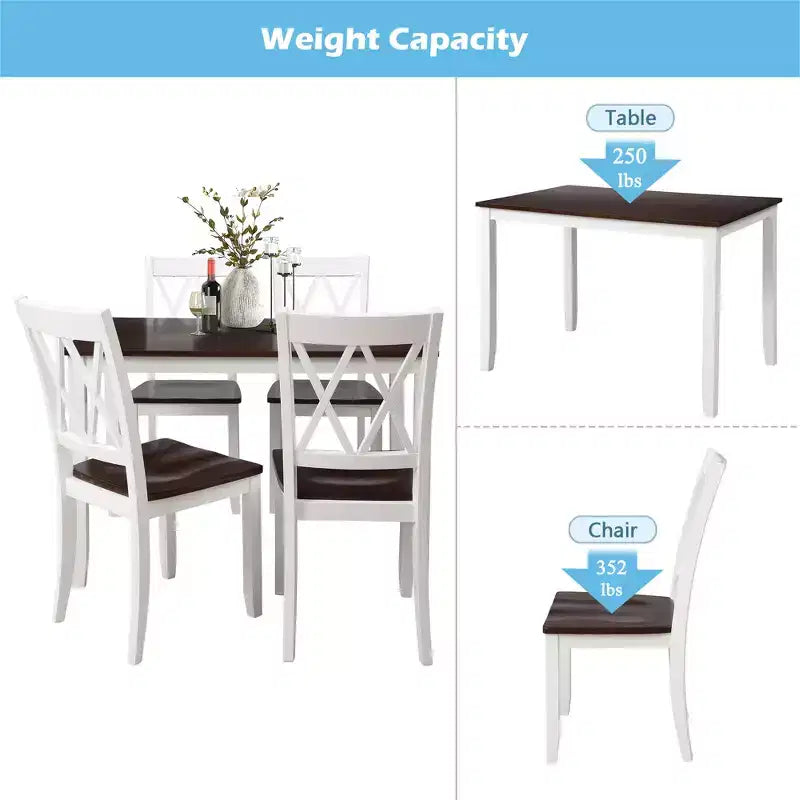 Set da pranzo 5 pezzi per 4 persone, tavolo da cucina rettangolare in legno con 4 sedie, set da pranzo stile rustico per cucina