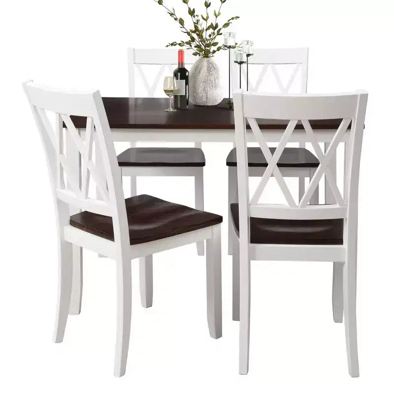 Set da pranzo 5 pezzi per 4 persone, tavolo da cucina rettangolare in legno con 4 sedie, set da pranzo stile rustico per cucina