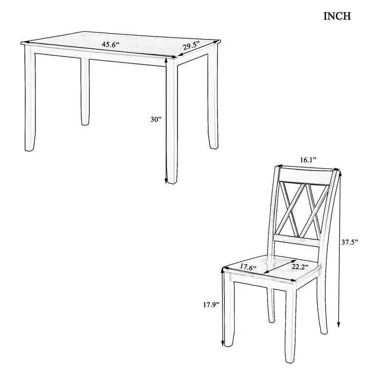 Set da pranzo 5 pezzi per 4 persone, tavolo da cucina rettangolare in legno con 4 sedie, set da pranzo stile rustico per cucina