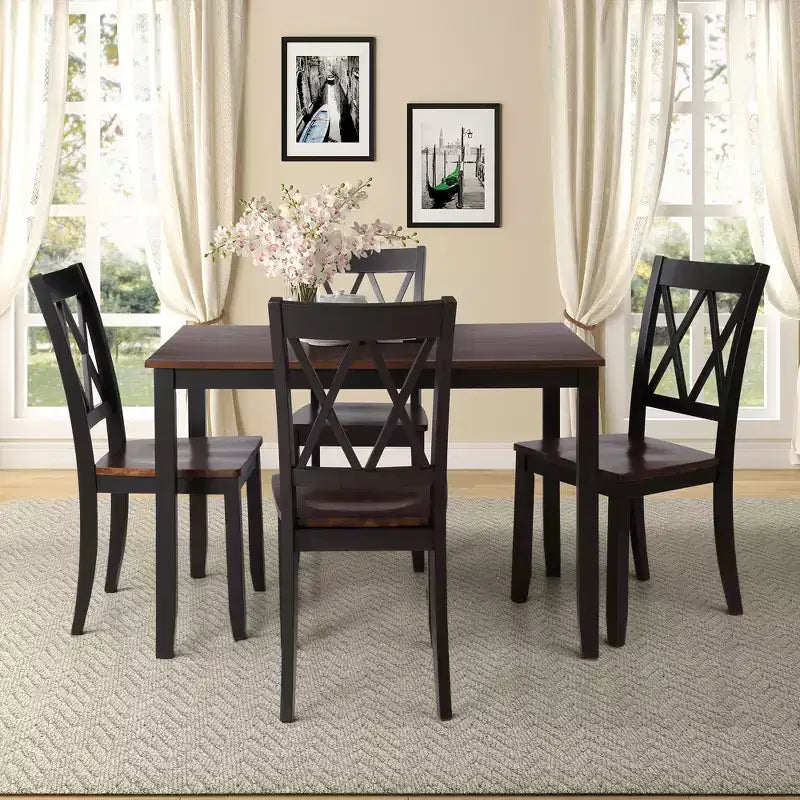 Set da pranzo 5 pezzi per 4 persone, tavolo da cucina rettangolare in legno con 4 sedie, set da pranzo stile rustico per cucina
