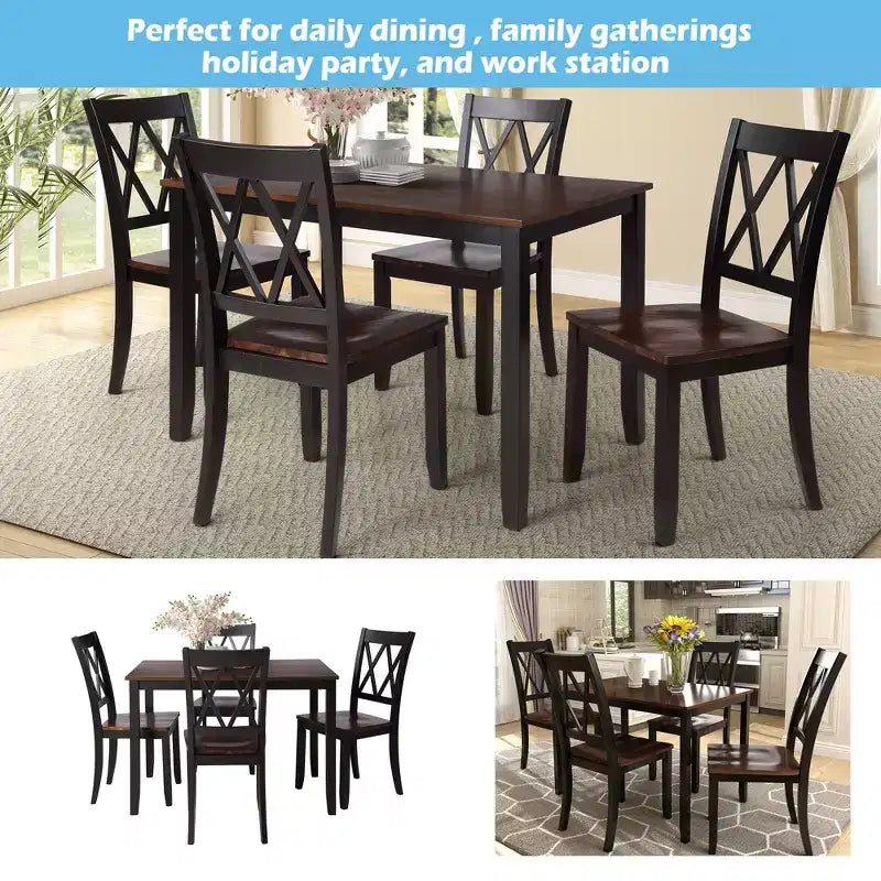 Set da pranzo 5 pezzi per 4 persone, tavolo da cucina rettangolare in legno con 4 sedie, set da pranzo stile rustico per cucina