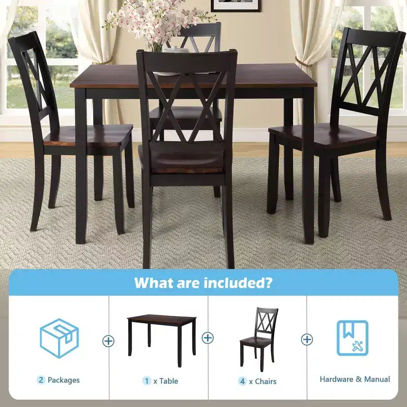 Set da pranzo 5 pezzi per 4 persone, tavolo da cucina rettangolare in legno con 4 sedie, set da pranzo stile rustico per cucina