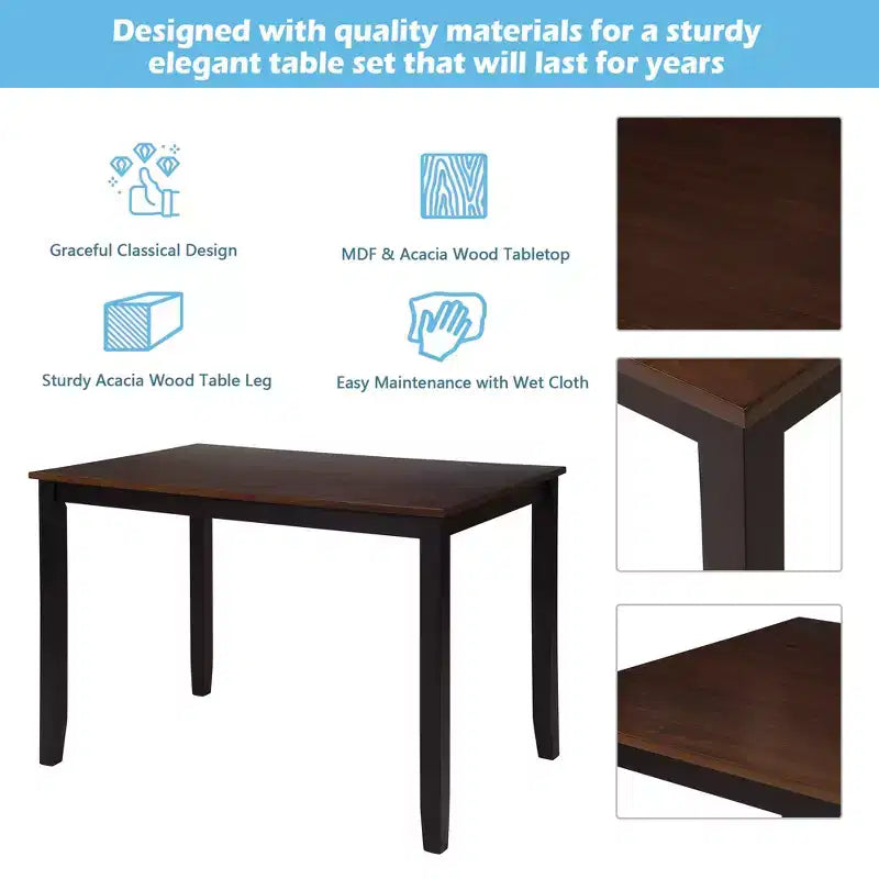 Set da pranzo 5 pezzi per 4 persone, tavolo da cucina rettangolare in legno con 4 sedie, set da pranzo stile rustico per cucina