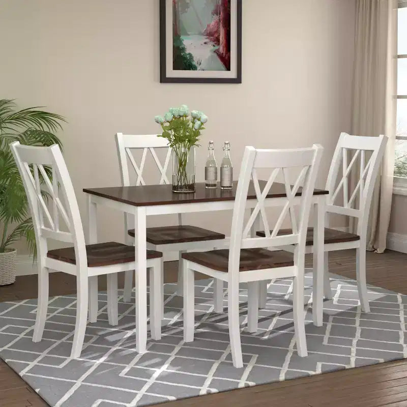 Set da pranzo 5 pezzi per 4 persone, tavolo da cucina rettangolare in legno con 4 sedie, set da pranzo stile rustico per cucina