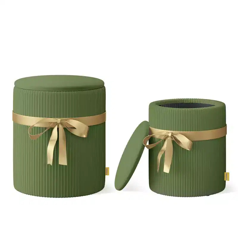 Pouf rotondo con contenitore set da 2, Pouf tavolino, Sgabello da trucco in velluto a coste per camera da letto, Poggiapiedi per soggiorno