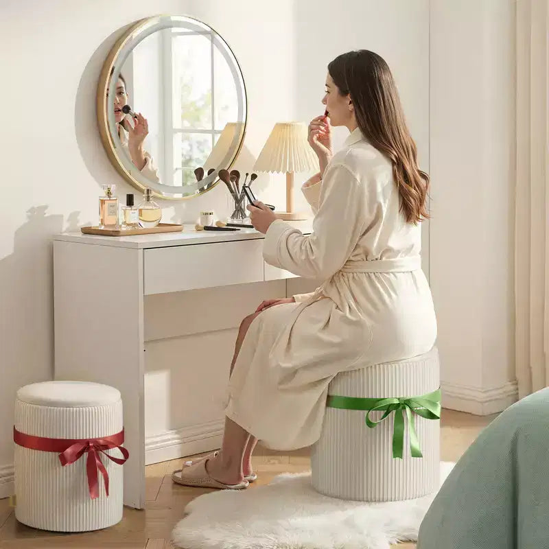 Pouf rotondo con contenitore set da 2, Pouf tavolino, Sgabello da trucco in velluto a coste per camera da letto, Poggiapiedi per soggiorno