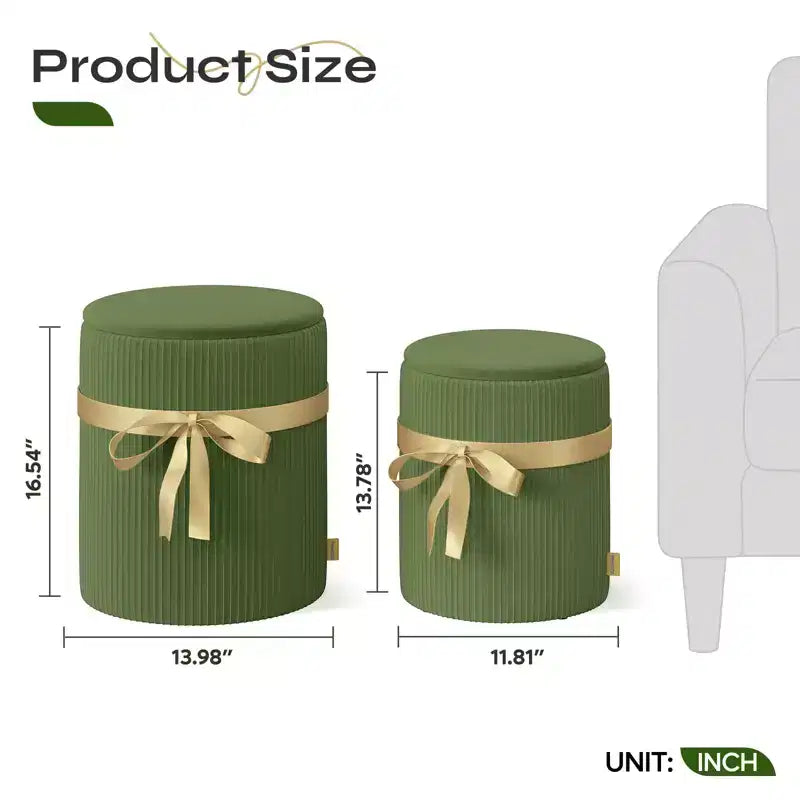 Pouf rotondo con contenitore set da 2, Pouf tavolino, Sgabello da trucco in velluto a coste per camera da letto, Poggiapiedi per soggiorno