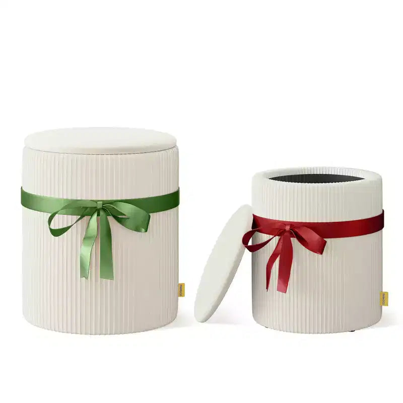 Pouf rotondo con contenitore set da 2, Pouf tavolino, Sgabello da trucco in velluto a coste per camera da letto, Poggiapiedi per soggiorno