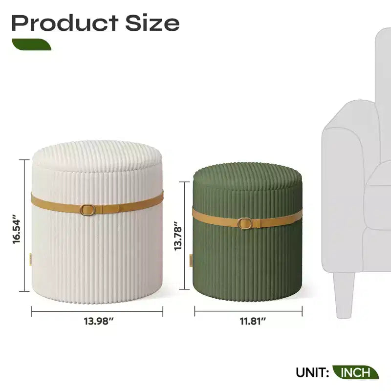 Pouf rotondo con contenitore set da 2, Pouf tavolino, Sgabello da trucco in velluto a coste per camera da letto, Poggiapiedi per soggiorno