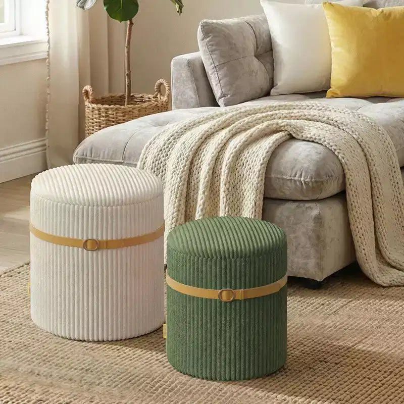 Pouf rotondo con contenitore set da 2, Pouf tavolino, Sgabello da trucco in velluto a coste per camera da letto, Poggiapiedi per soggiorno