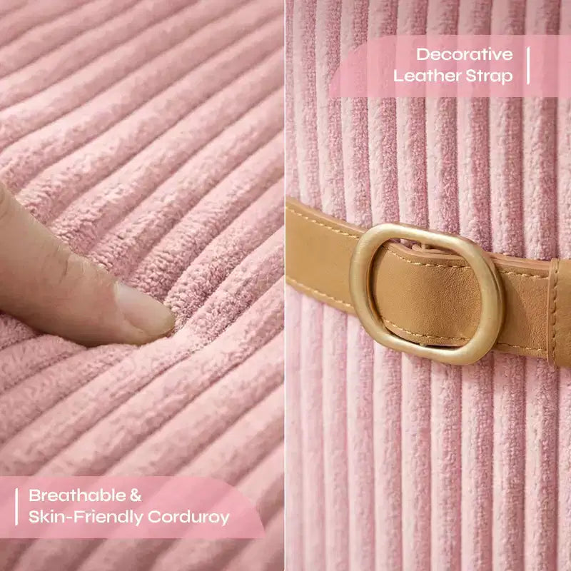 Pouf rotondo con contenitore set da 2, Pouf tavolino, Sgabello da trucco in velluto a coste per camera da letto, Poggiapiedi per soggiorno