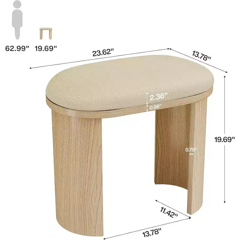 Sgabello da vanità da 60 cm, Sgabello ottomano poggiapiedi per divano con cuscino, Piccola panca da ingresso per soggiorno, camera da letto, sala trucco, Beige