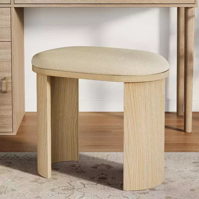 Sgabello da vanità da 60 cm, Sgabello ottomano poggiapiedi per divano con cuscino, Piccola panca da ingresso per soggiorno, camera da letto, sala trucco, Beige