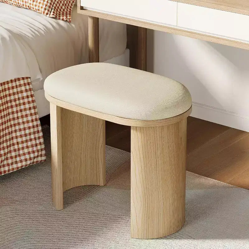Sgabello da vanità da 60 cm, Sgabello ottomano poggiapiedi per divano con cuscino, Piccola panca da ingresso per soggiorno, camera da letto, sala trucco, Beige