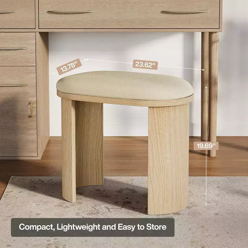 Sgabello da vanità da 60 cm, Sgabello ottomano poggiapiedi per divano con cuscino, Piccola panca da ingresso per soggiorno, camera da letto, sala trucco, Beige