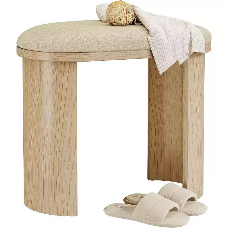 Sgabello da vanità da 60 cm, Sgabello ottomano poggiapiedi per divano con cuscino, Piccola panca da ingresso per soggiorno, camera da letto, sala trucco, Beige