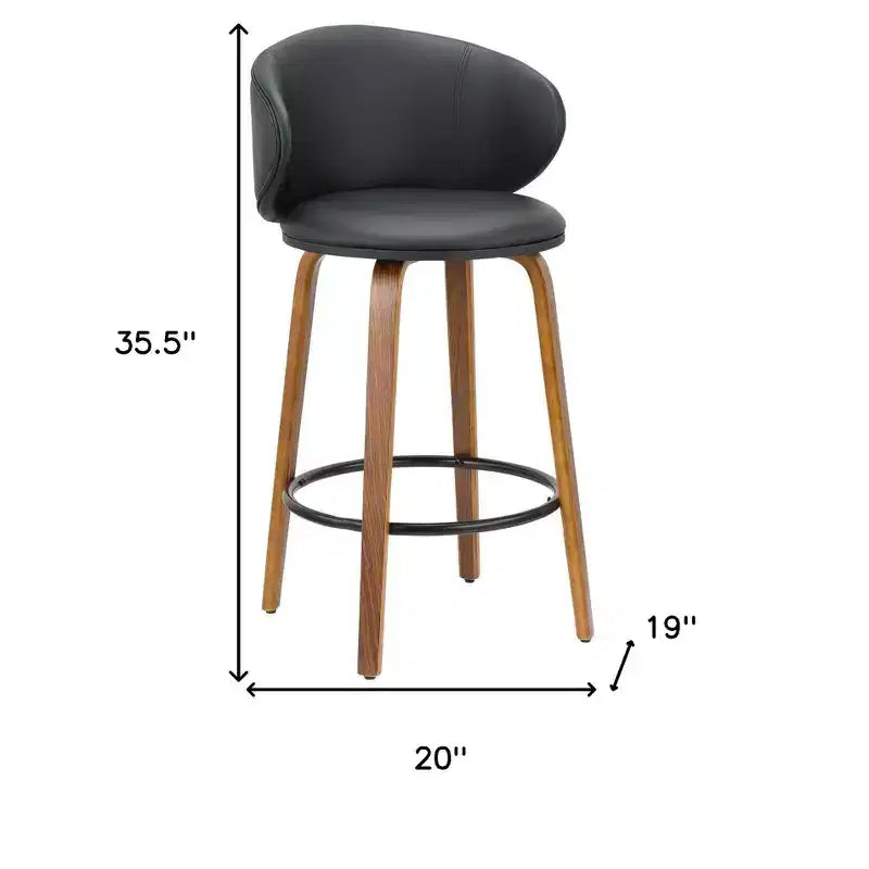 Set di due sedie da bar con schienale basso altezza bancone in ecopelle nera e marrone e legno massiccio, da 26 pollici
