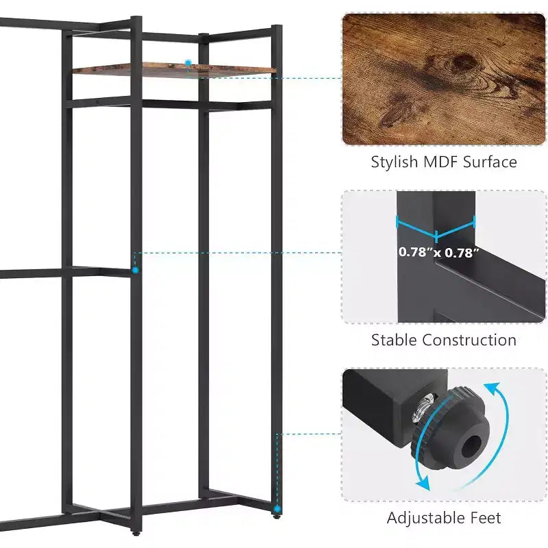 Appendiabiti da terra resistente con ripiani e asta appendiabiti, organizzatore per armadio indipendente per corridoio, camera da letto, nero scuro, carico massimo 227 kg