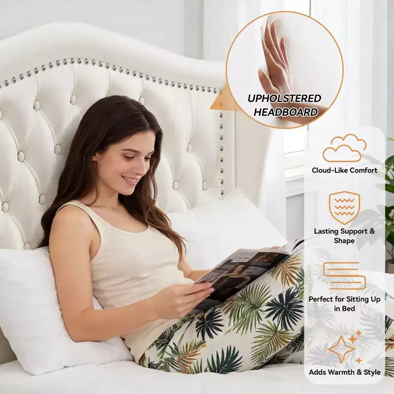 Struttura Letto Matrimoniale (Queen Size), Letto a Piattaforma Rivestito in Velluto - Testiera Alta 133,6 cm con Alette e Trapuntatura Verticale, 2 Cassetti Contenitore, Nessun Sommier a Molle Necessario