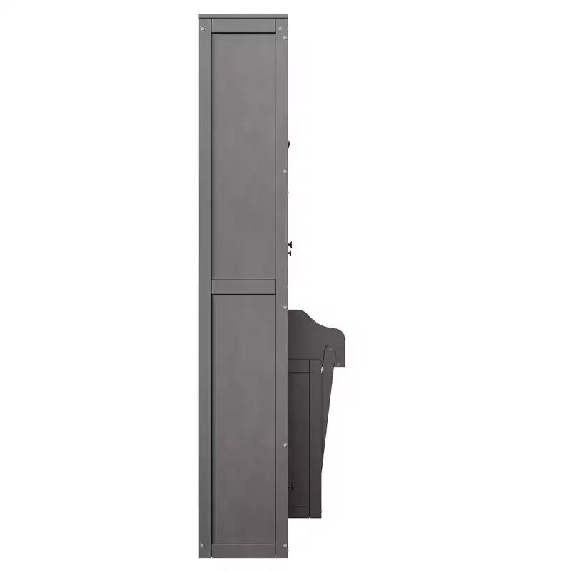 Letto a scomparsa Queen Size con armadietti laterali e luce LED, letto a scomparsa con ripiani e cassetti per la camera degli ospiti, grigio