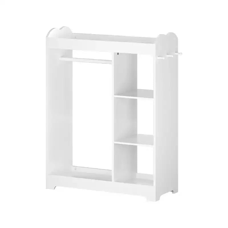 Porta Abiti per Bambini con Specchio, Organizzatore di Costumi in Legno con Asta Appendiabiti, Ganci e Ripiani, Bianco