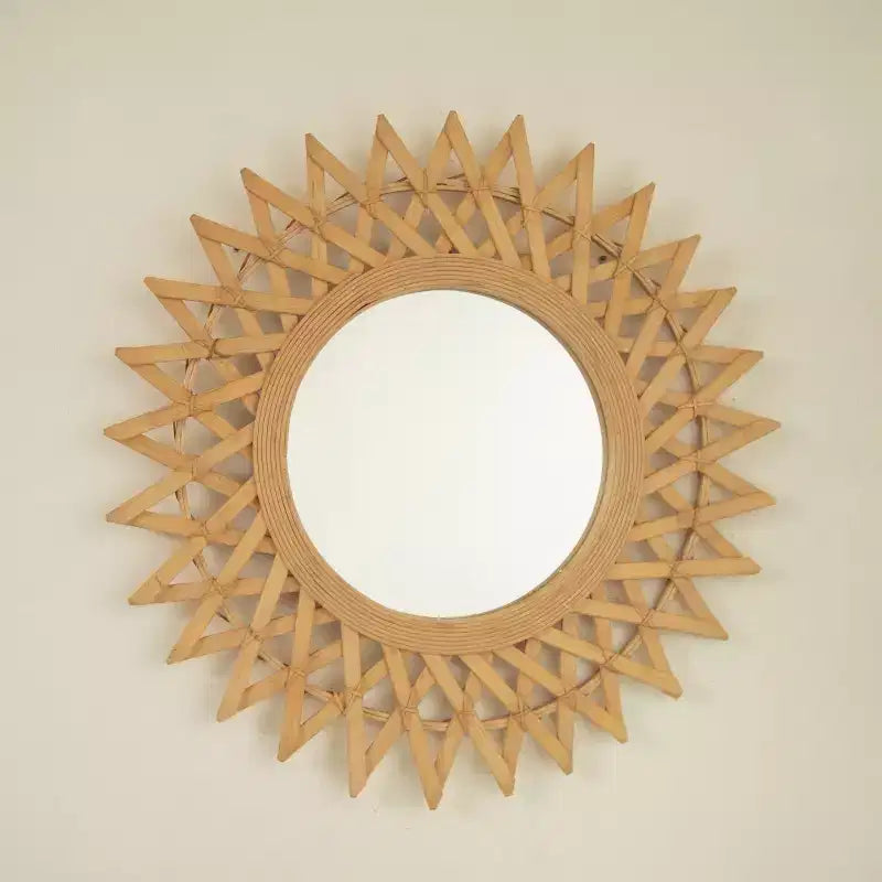 24 Modern Round Bamboo Decorative Wall Mirror with Woven Craft, Small Circle Mirror for Entryway or Living Room - Panipeachy