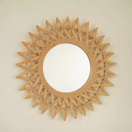 24 Modern Round Bamboo Decorative Wall Mirror with Woven Craft, Small Circle Mirror for Entryway or Living Room - Panipeachy