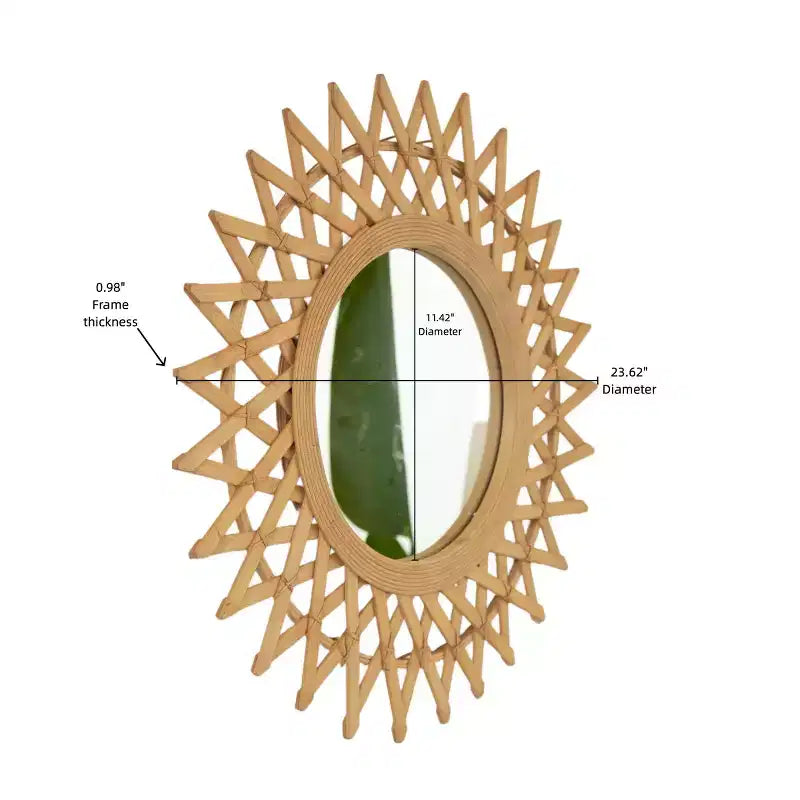 Specchio decorativo da parete moderno rotondo in bambù da 24 pollici con lavorazione intrecciata, piccolo specchio circolare per ingresso o soggiorno