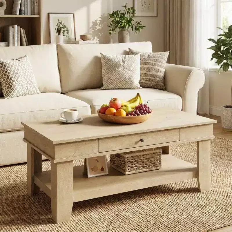 Tavolino da caffè rustico da 120 cm con capacità di 136 kg, con cassetto e ripiano, perfetto per il soggiorno (confezione da 1)
