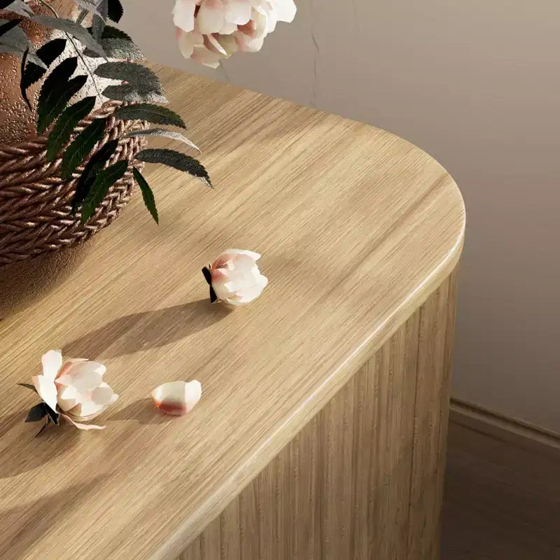 Mobile porta TV da 55 pollici per camera da letto e soggiorno, mobile porta TV in rovere per TV fino a 65 pollici, mobile TV moderno di metà secolo con dettagli in legno scanalato e gestione dei cavi
