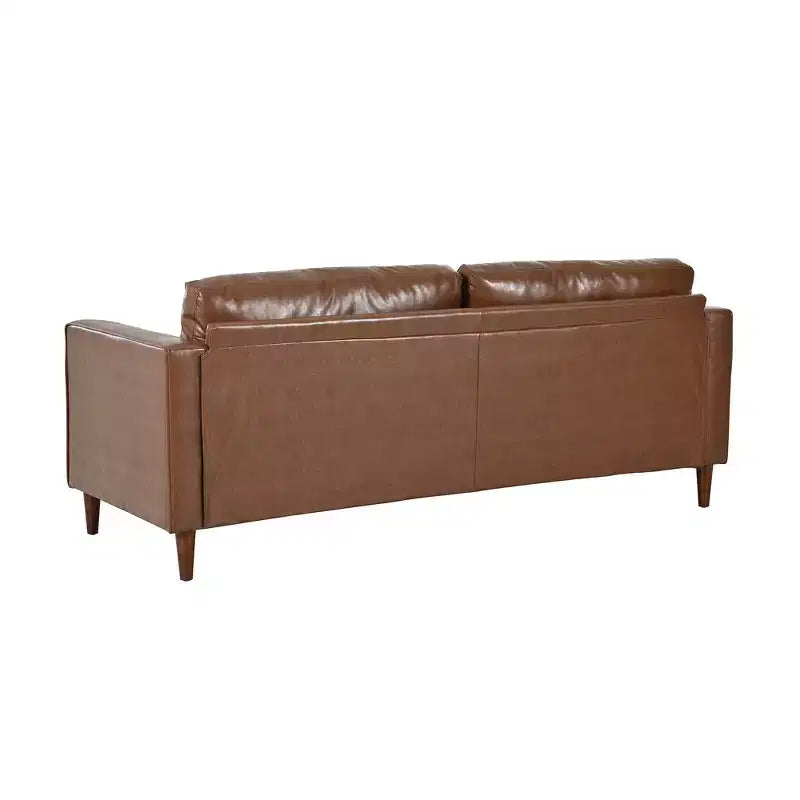 Divano a 3 posti in pelle sintetica, divano moderno di metà secolo con design trapuntato, gambe in legno massello, 2 cuscini a rullo