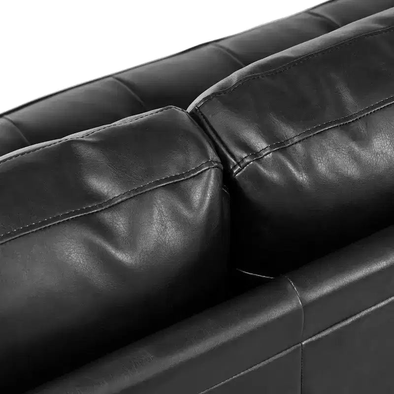 Divano a 3 posti in pelle sintetica, divano moderno di metà secolo con design trapuntato, gambe in legno massello, 2 cuscini a rullo