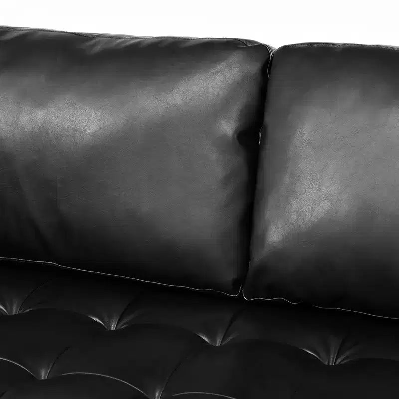 Divano a 3 posti in pelle sintetica, divano moderno di metà secolo con design trapuntato, gambe in legno massello, 2 cuscini a rullo