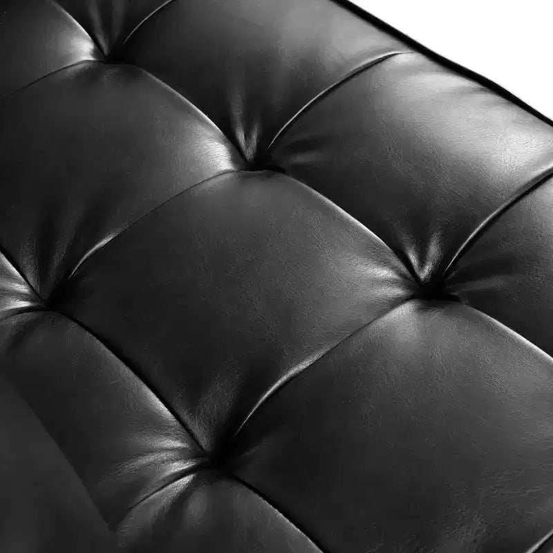 Divano a 3 posti in pelle sintetica, divano moderno di metà secolo con design trapuntato, gambe in legno massello, 2 cuscini a rullo