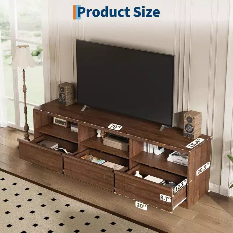 Mobile Porta TV Moderno Metà Secolo da 70 Pollici - Ampia Console Multimediale per TV fino a 80 Pollici, con Ripiani Aperti, Centro Intrattenimento per Soggiorno/Camera da Letto