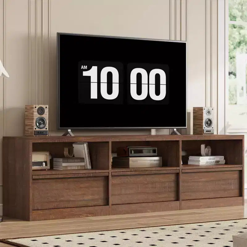 Mobile Porta TV Moderno Metà Secolo da 70 Pollici - Ampia Console Multimediale per TV fino a 80 Pollici, con Ripiani Aperti, Centro Intrattenimento per Soggiorno/Camera da Letto