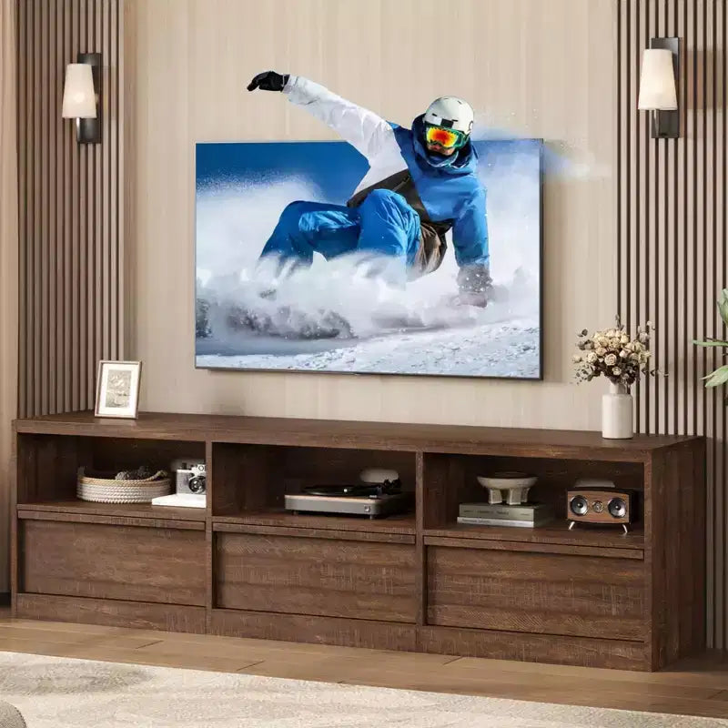 Mobile Porta TV Moderno Metà Secolo da 70 Pollici - Ampia Console Multimediale per TV fino a 80 Pollici, con Ripiani Aperti, Centro Intrattenimento per Soggiorno/Camera da Letto