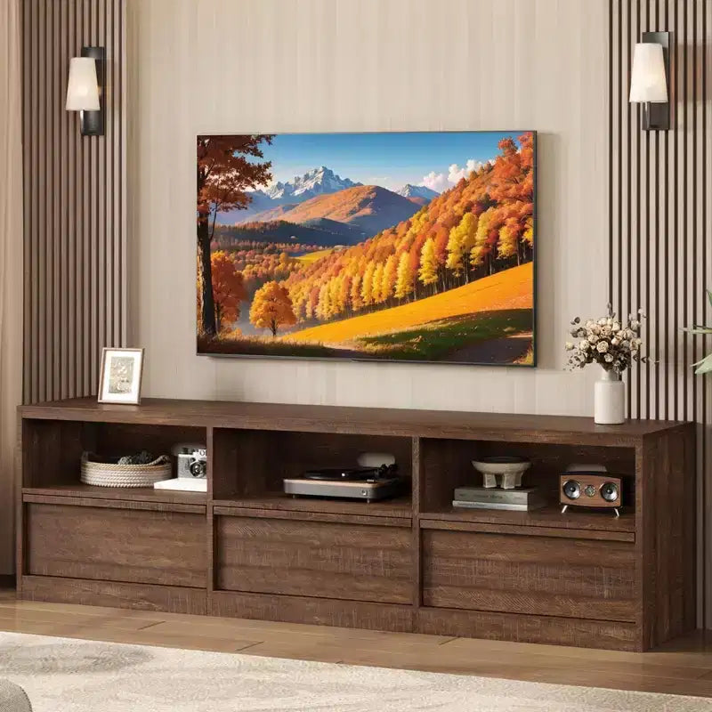 Mobile Porta TV Moderno Metà Secolo da 70 Pollici - Ampia Console Multimediale per TV fino a 80 Pollici, con Ripiani Aperti, Centro Intrattenimento per Soggiorno/Camera da Letto