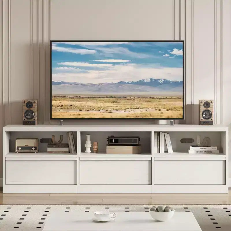 Mobile Porta TV Moderno Metà Secolo da 70 Pollici - Ampia Console Multimediale per TV fino a 80 Pollici, con Ripiani Aperti, Centro Intrattenimento per Soggiorno/Camera da Letto