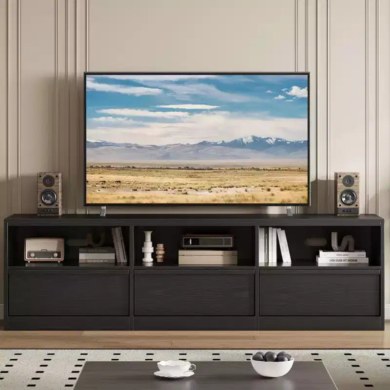 Mobile Porta TV Moderno Metà Secolo da 70 Pollici - Ampia Console Multimediale per TV fino a 80 Pollici, con Ripiani Aperti, Centro Intrattenimento per Soggiorno/Camera da Letto