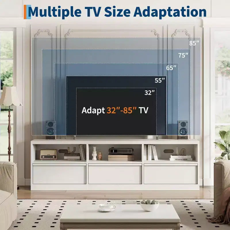 Mobile Porta TV Moderno Metà Secolo da 70 Pollici - Ampia Console Multimediale per TV fino a 80 Pollici, con Ripiani Aperti, Centro Intrattenimento per Soggiorno/Camera da Letto
