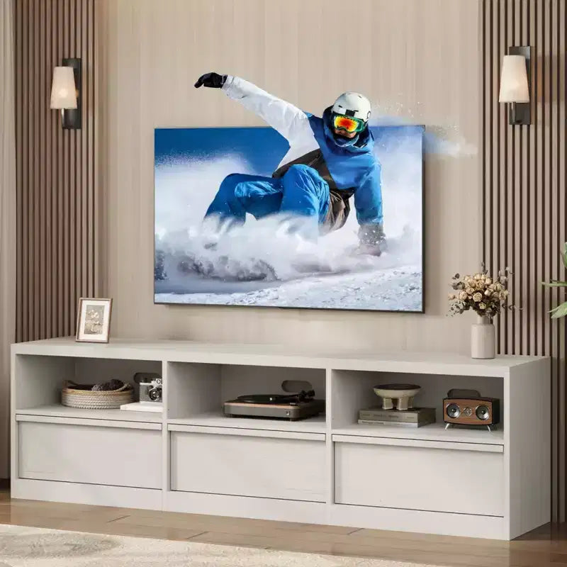 Mobile Porta TV Moderno Metà Secolo da 70 Pollici - Ampia Console Multimediale per TV fino a 80 Pollici, con Ripiani Aperti, Centro Intrattenimento per Soggiorno/Camera da Letto
