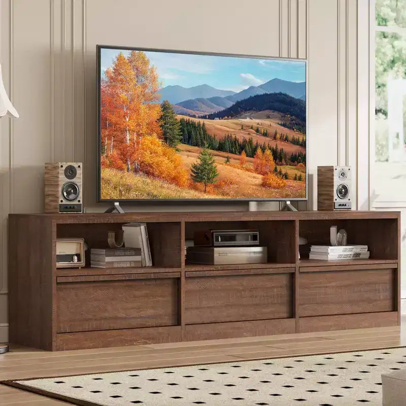 Mobile Porta TV Moderno Metà Secolo da 70 Pollici - Ampia Console Multimediale per TV fino a 80 Pollici, con Ripiani Aperti, Centro Intrattenimento per Soggiorno/Camera da Letto
