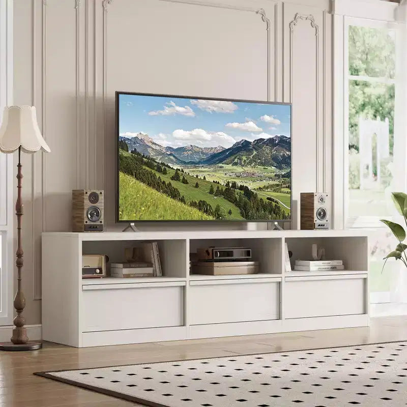 Mobile Porta TV Moderno Metà Secolo da 70 Pollici - Ampia Console Multimediale per TV fino a 80 Pollici, con Ripiani Aperti, Centro Intrattenimento per Soggiorno/Camera da Letto