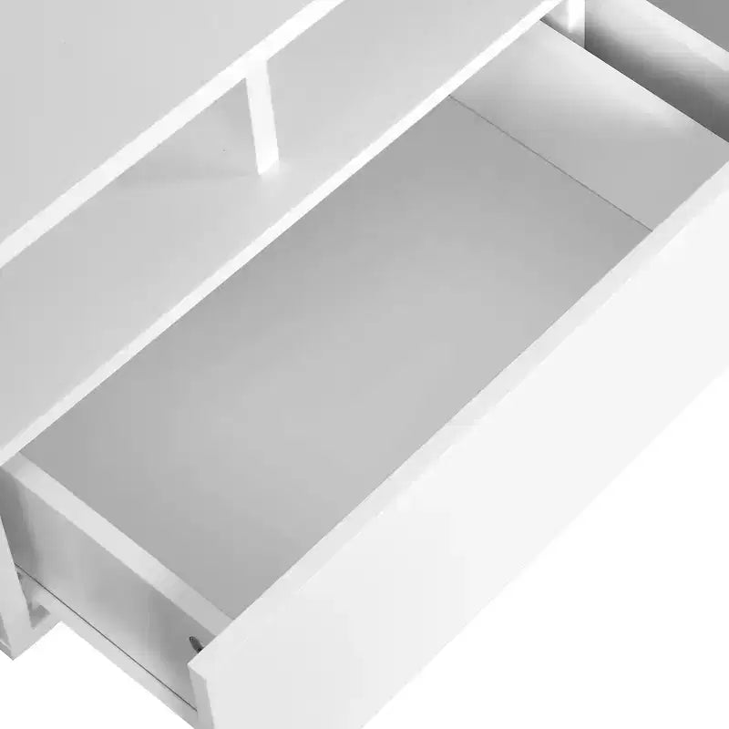 Tavolino da Caffè a LED con Contenitore, 4 Cassetti, Tavolini Moderni Lucidi per Salotto, Piccolo Tavolo Centrale con Ripiano a Giorno, Bianco