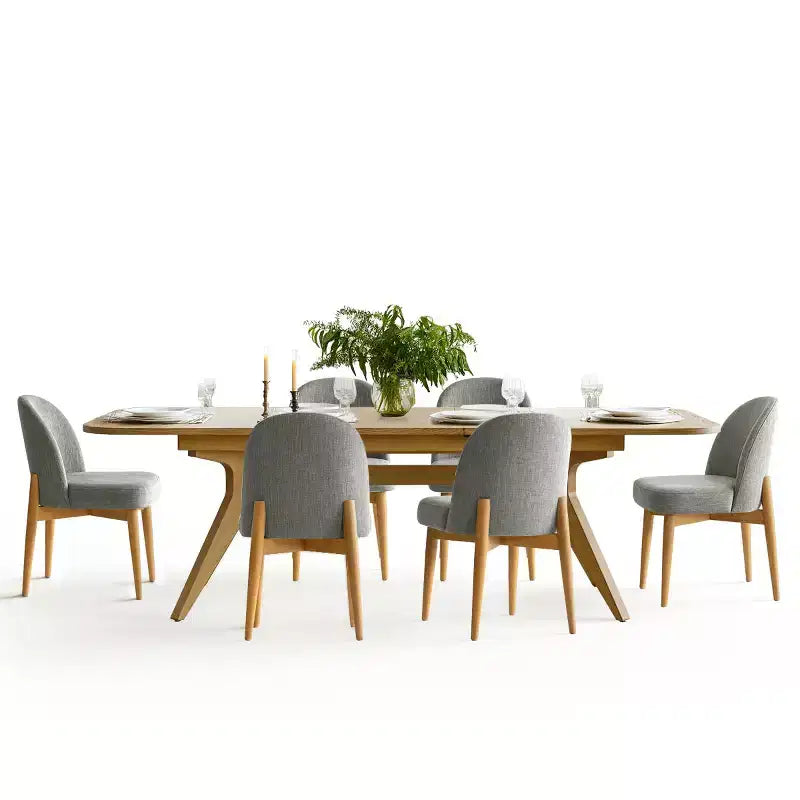 Set da pranzo da 7 pezzi, tavolo allungabile con base a cavalletto da 78-96 pollici con sedie imbottite con gambe in legno massello